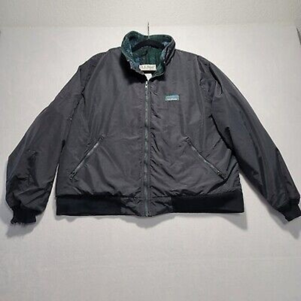 Vintage 90s L. L. Bean Warm Up Jacket Fleece Plaid Freeport Maine